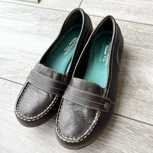 Skechers Shoes - Skechers Memory Foam Brown Leather Slip On Loafer Shoes